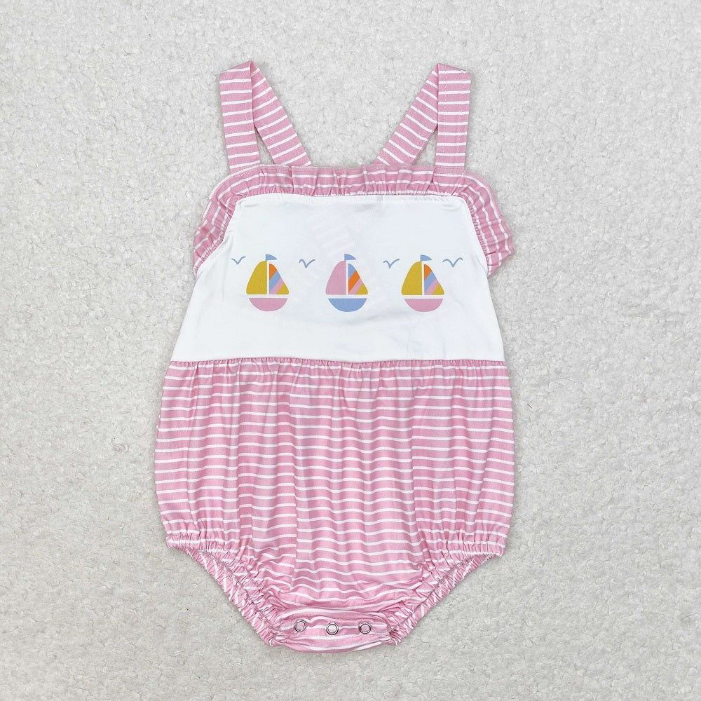 SR1058 Pink Sailboat Stripe Tank Bodysuit