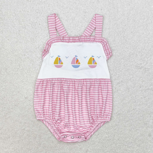SR1058 Pink Sailboat Stripe Tank Bodysuit