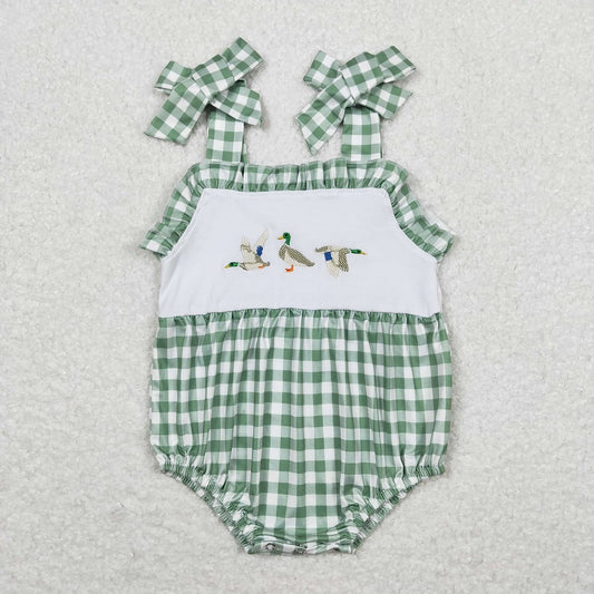 SR1065 Embroidered duck green and white plaid lace camisole bodysuit D 816