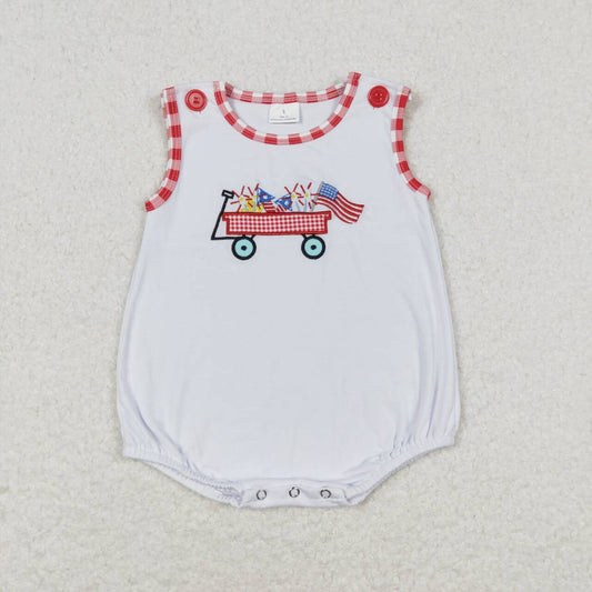 SR1078 Embroidery Fireworks Flag Trolley White Vest Jumpsuit