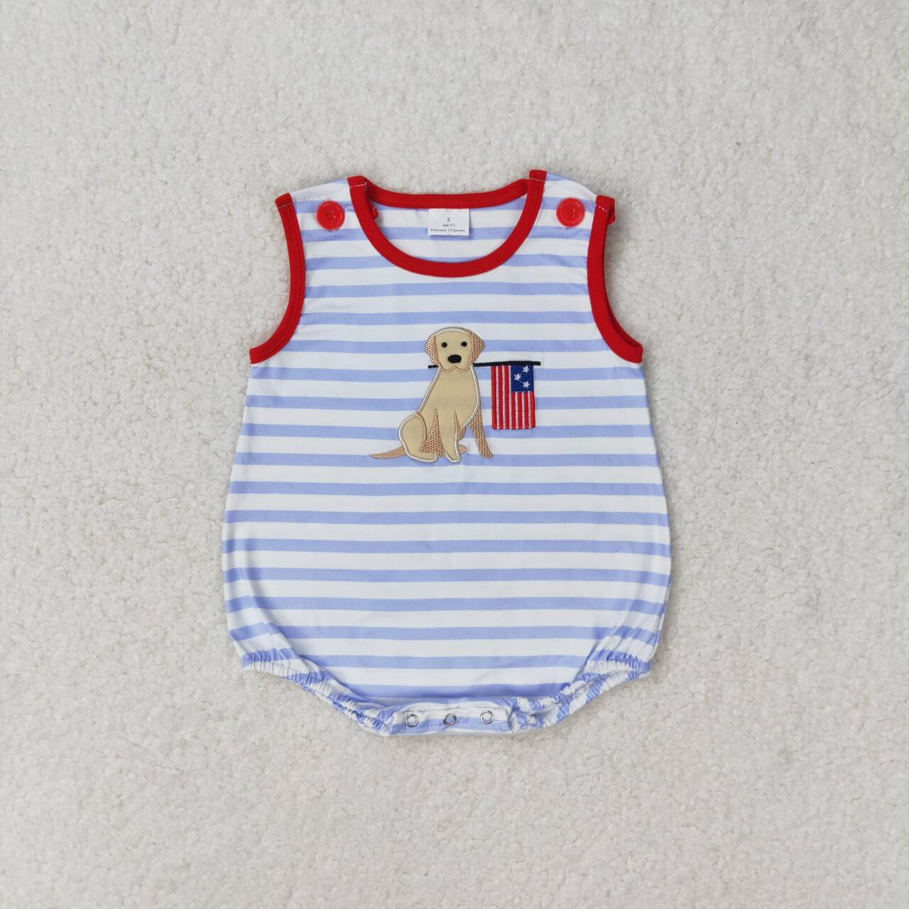 SR1080 Embroidered puppy flag striped vest bodysuit