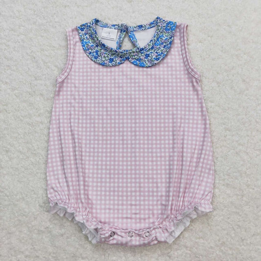 SR1087 Floral floral doll collar pink and white plaid vest jumpsuit