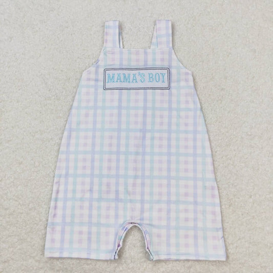 SR1092 mama's boy embroidered lettering colorful plaid sleeveless jumpsuit