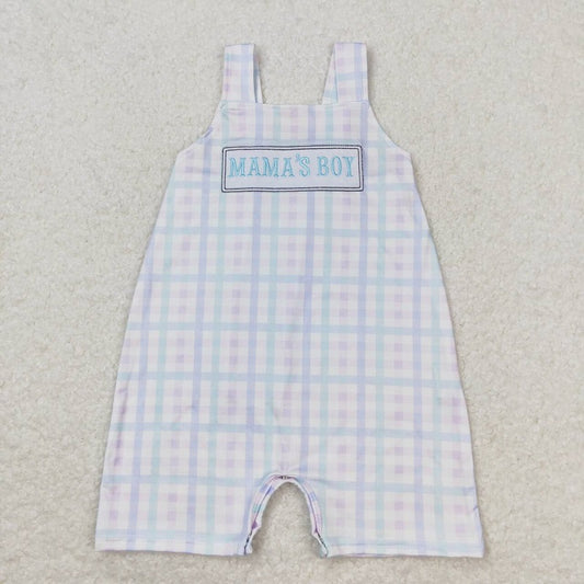 SR1092 mama's boy embroidered lettering colorful plaid sleeveless jumpsuit