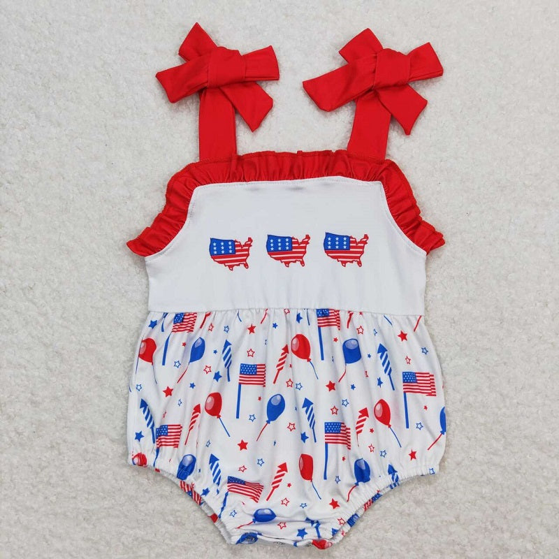 SR1106 American flag red lace balloons stars fireworks white camisole jumpsuit