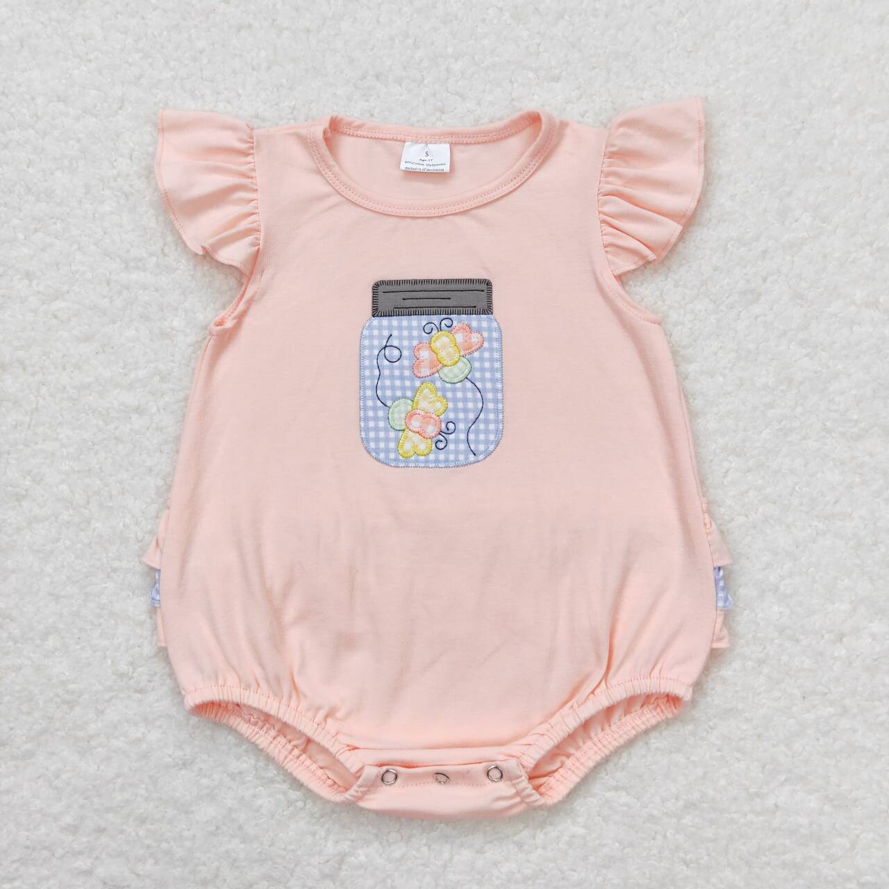 SR1112 Embroidered little bee blue plaid lace pink and orange vest jumpsuit D 6.16