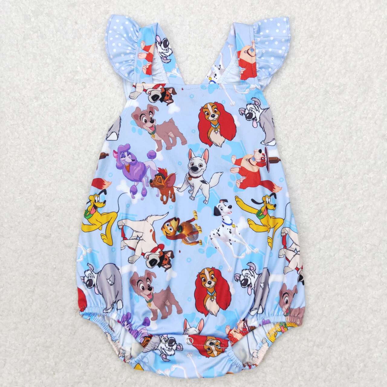 SR1114 Cartoon Dog Polka Dot Lace Blue Vest Onesie Romper