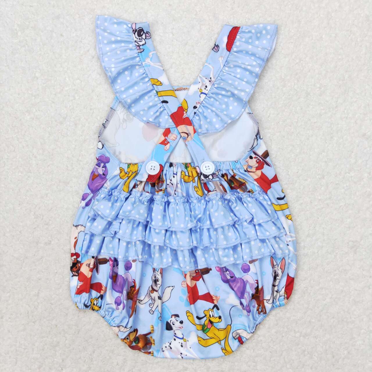 SR1114 Cartoon Dog Polka Dot Lace Blue Vest Onesie Romper