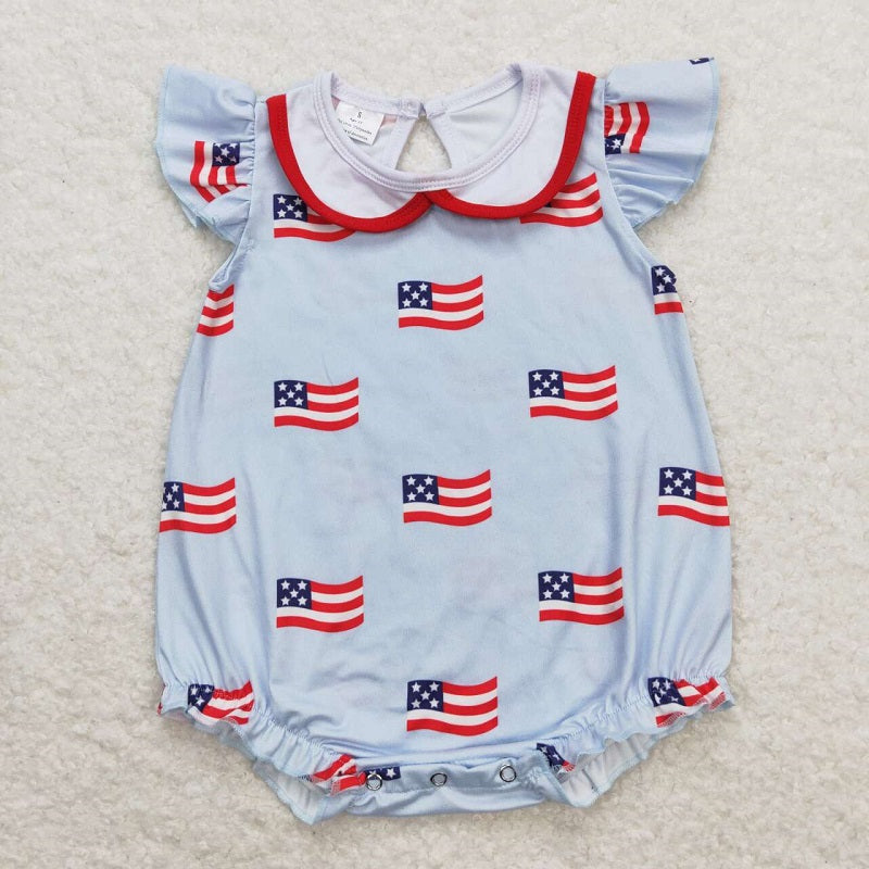 SR1123 Flag on Blue Print Collared Romper