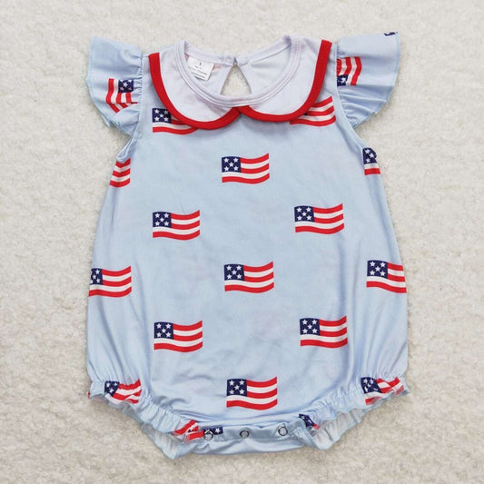SR1123 Flag on Blue Print Collared Romper