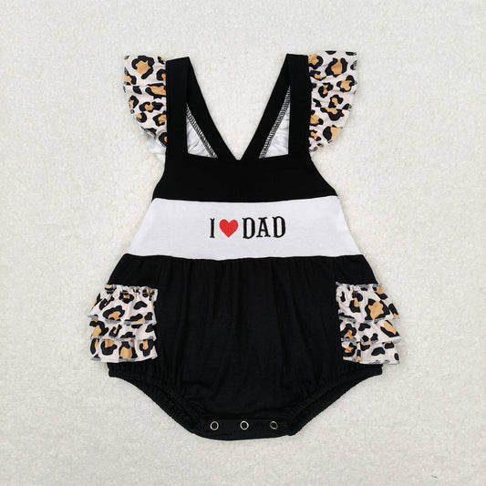SR1147 I love dad embroidered lettering leopard print lace black tank top jumpsuit