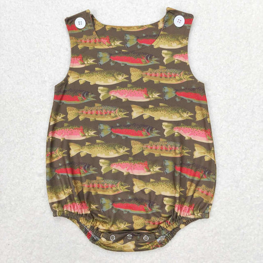 SR1165 Army Green Fish Print Tank Bodysuit