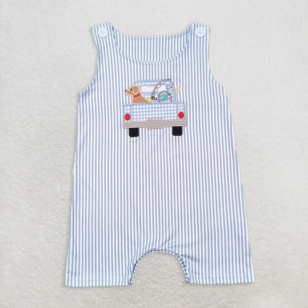 Match Embroidery Baby Boys Dog Fishing Rompers Clothes Sets D 4.1