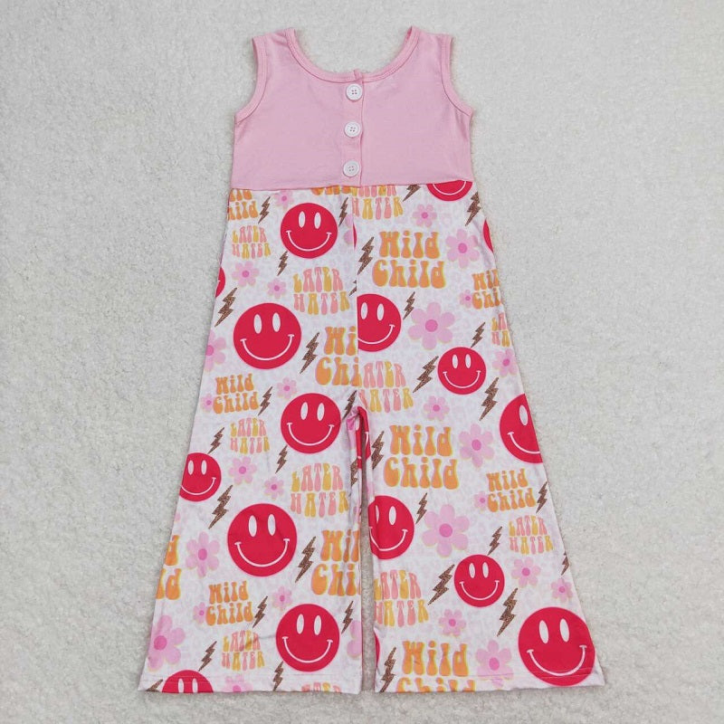 SR1195 wild child flower lightning pink sleeveless jumpsuit