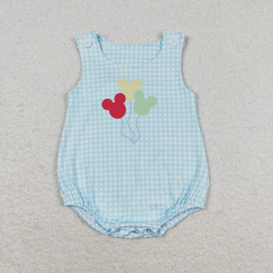 SR1204 Balloon Blue Plaid Vest Bodysuit