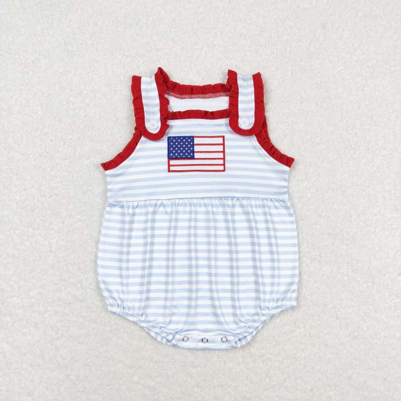 SR1210 Embroidered flag blue striped bubble romper