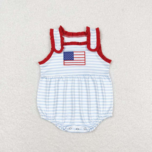 SR1210 Embroidered flag blue striped bubble romper