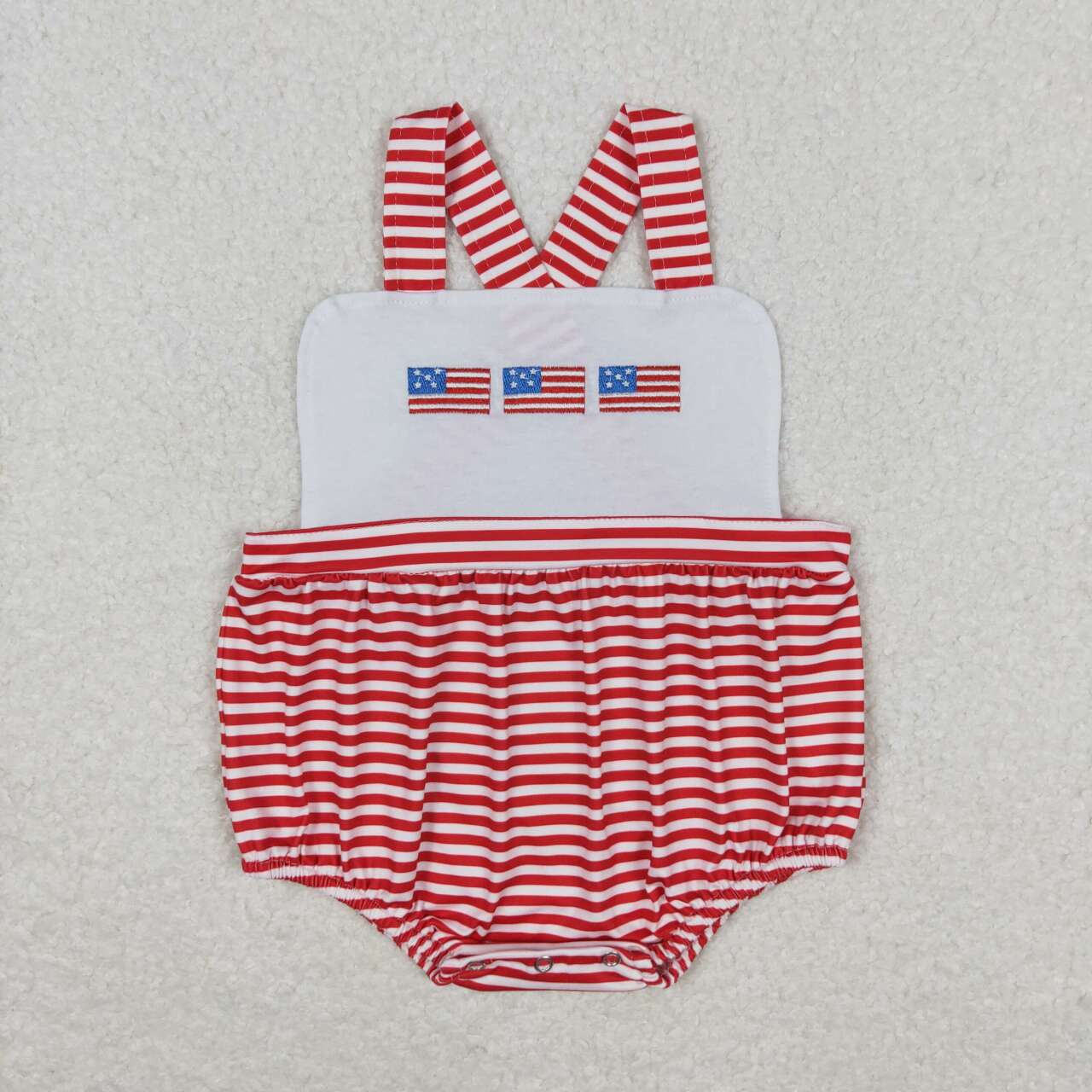 SR1212 Embroidered flag striped cross back romper