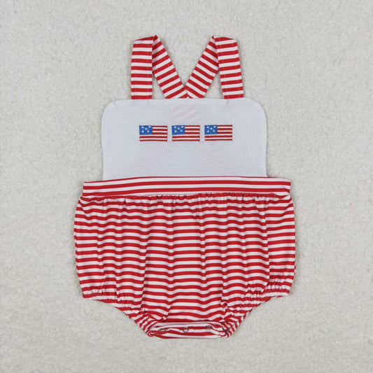 SR1212 Embroidered flag red and white striped vest romper