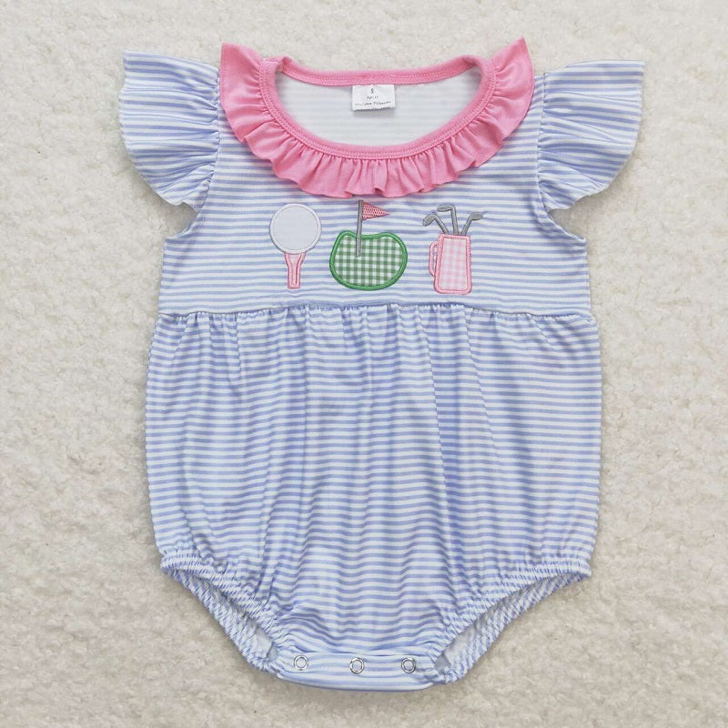 SR1215 Embroidered golf flag pink lace blue striped vest jumpsuit D 4.24