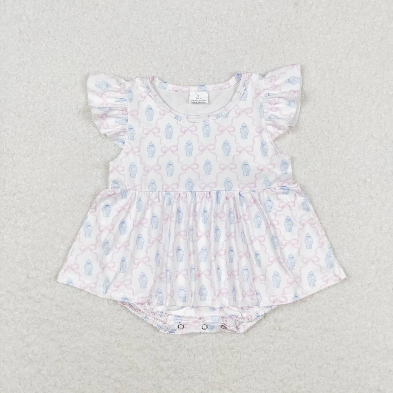 SR1217 Bottle bow pink and white tank top romper