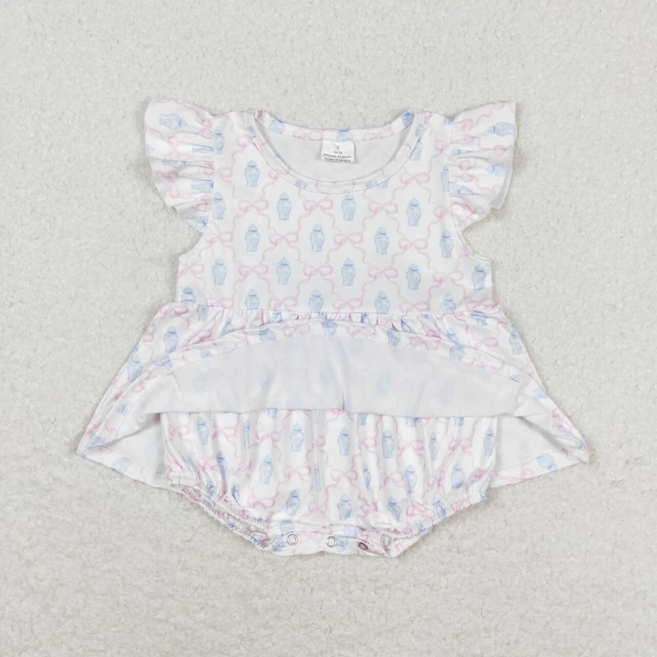 SR1217 Bottle bow pink and white tank top romper