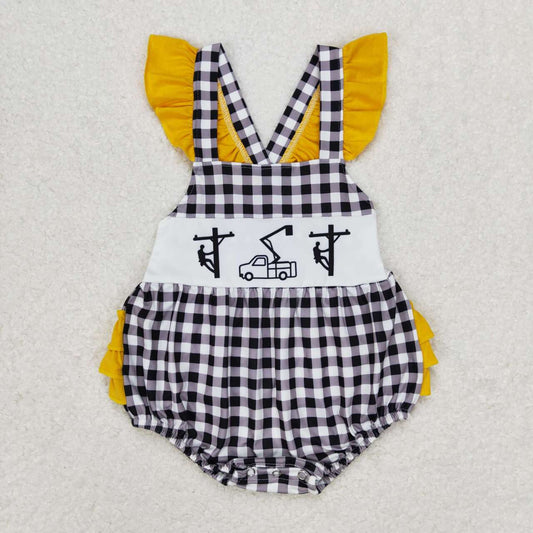 SR1222 Telephone pole maintenance worker lace black and white plaid vest jumpsuit
