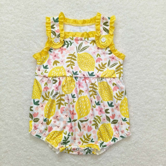 SR1224 Lemon flower yellow lace vest jumpsuit