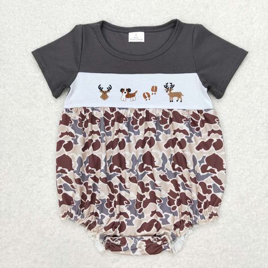 SR1243 Embroidered Elk Puppy Camouflage Short Sleeve Bodysuit