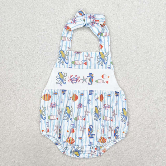 SR1247 Seahorse Octopus Starfish Striped Vest Bodysuit