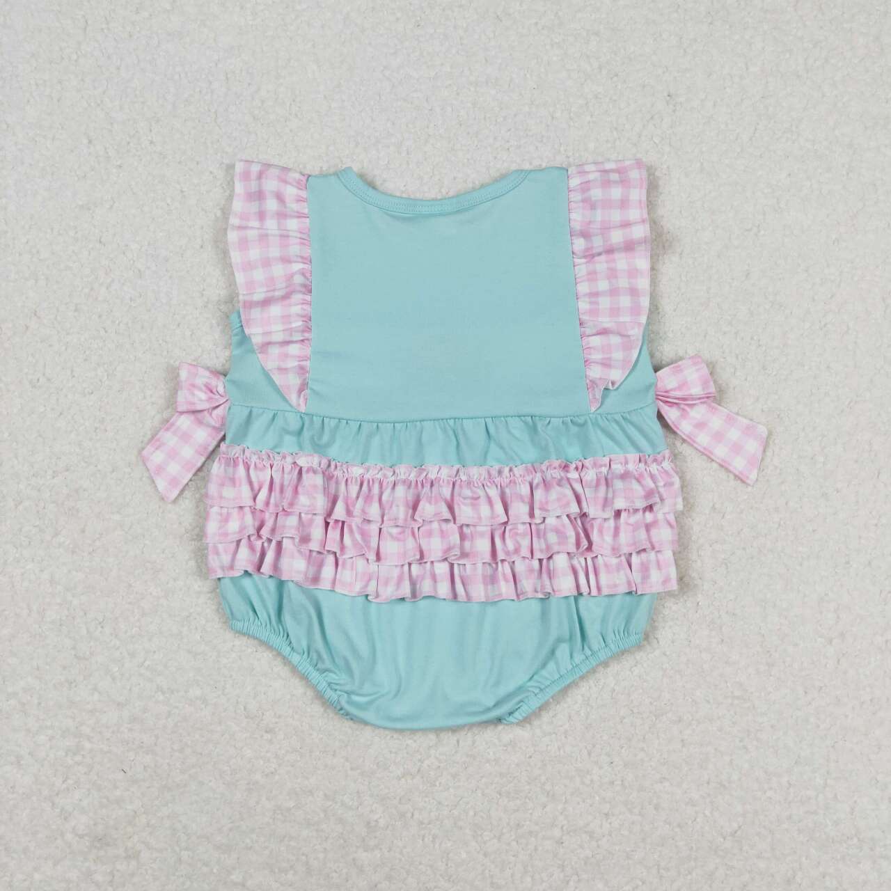 SR1260 Embroidered Ice Cream Plaid Teal Sleeveless Jumpsuit