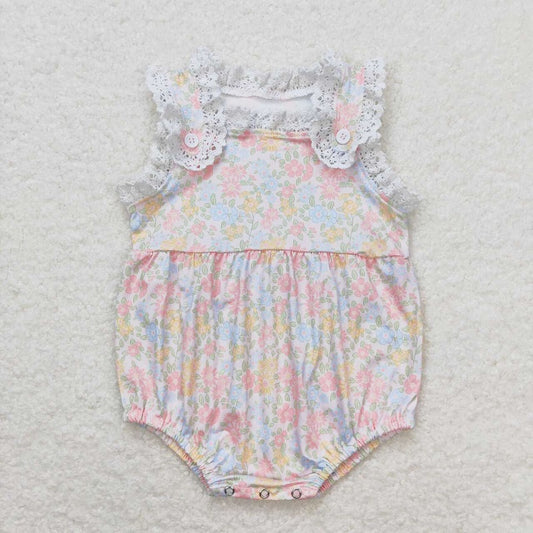 SR1261 Pink and yellow flower floral vest jumpsuit