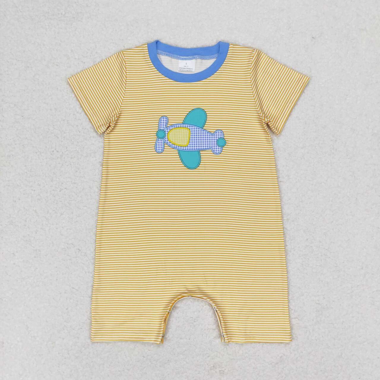 SR1264 Embroidered airplane stripe yellow short-sleeved jumpsuit