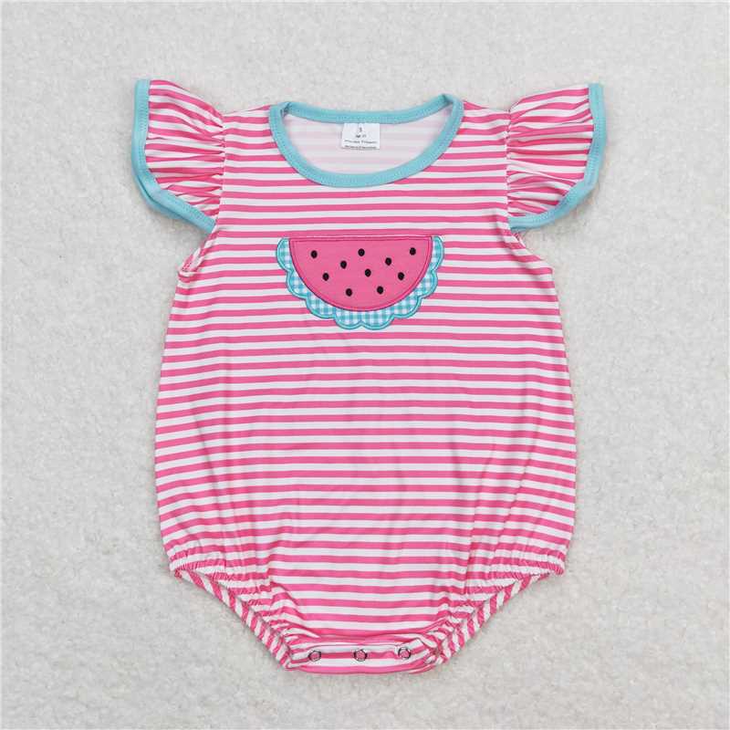 Match Baby Girls Watermelon rose red striped  dress set romper  D 3.31