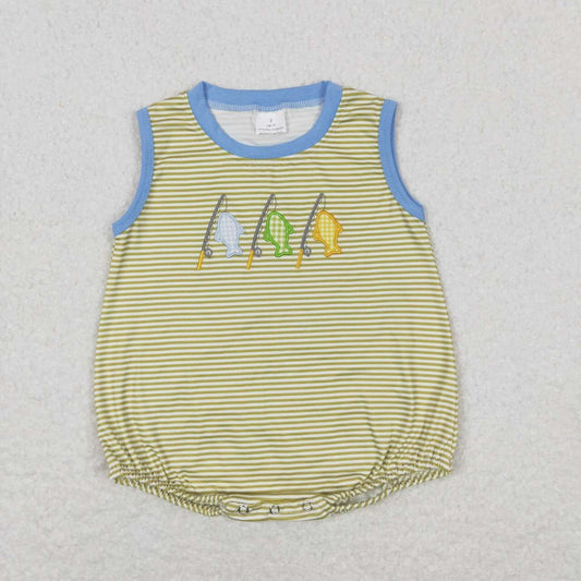 SR1281 Embroidered Fishing Yellow Striped Vest Jumpsuit