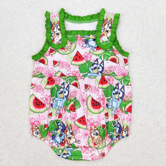 SR1308 Cartoon Watermelon Green Lace Vest Bodysuit