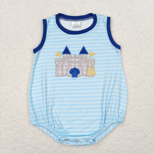 SR1318 Embroidered blue shell star castle striped vest jumpsuit