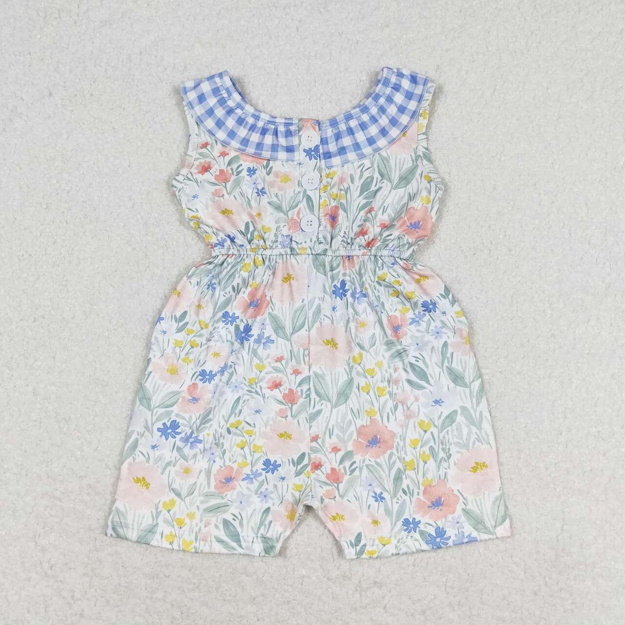 SR1343 Floral floral blue and white plaid lace sleeveless jumpsuit