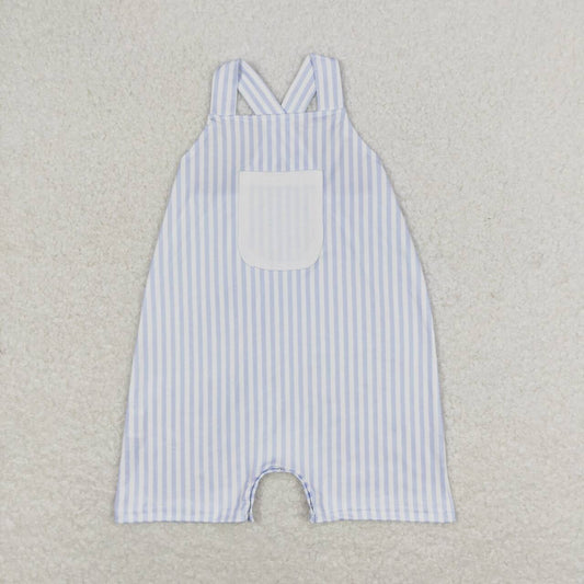 SR1362  Blue and White Striped Pocket Strap Jumpsuit