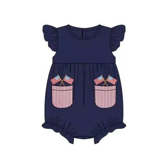 preorder SR1385 Newborn Girls July 4th USA Flag Romper