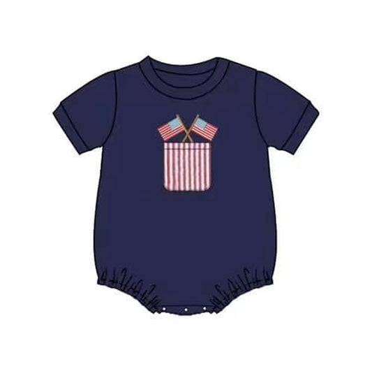 preorder SR1386 Newborn Boys July 4th USA Flag Romper