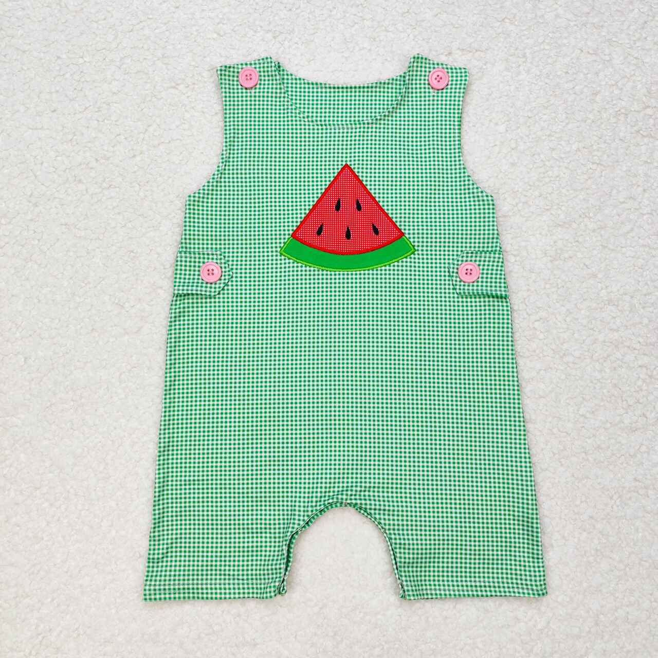 SR1406 Watermelon Green Plaid Sleeveless Jumpsuit