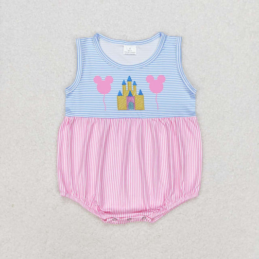 SR1410 Balloon Castle Pink Blue Striped Sleeveless Jumpsuit