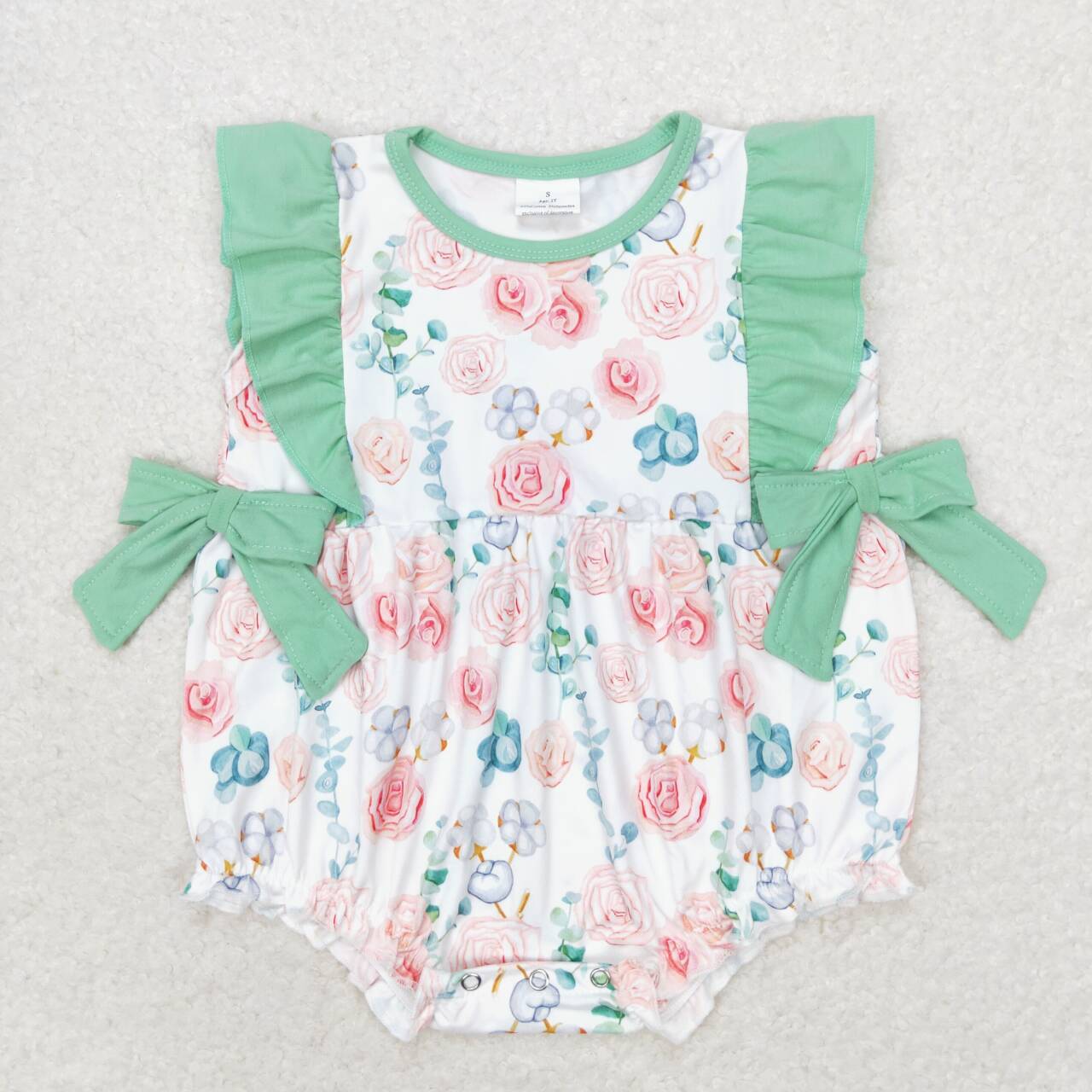 SR1421 Floral Green Lace Bow Vest Jumpsuit