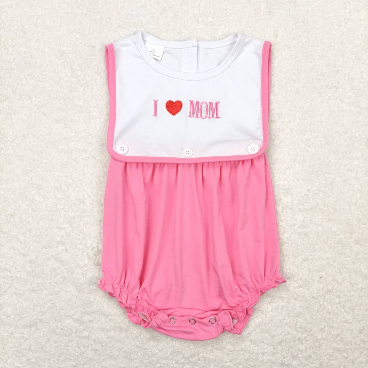 SR1434 I love mom lettering pink vest jumpsuit
