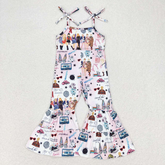 SR1474 Pink and white suspender jumpsuit