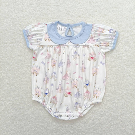 SR1477 girls Castle Blue Doll Collar White Short Sleeve Jumpsuit