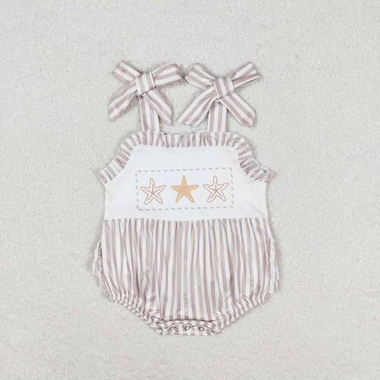 SR1488 baby girls Starfish striped lace vest jumpsuit