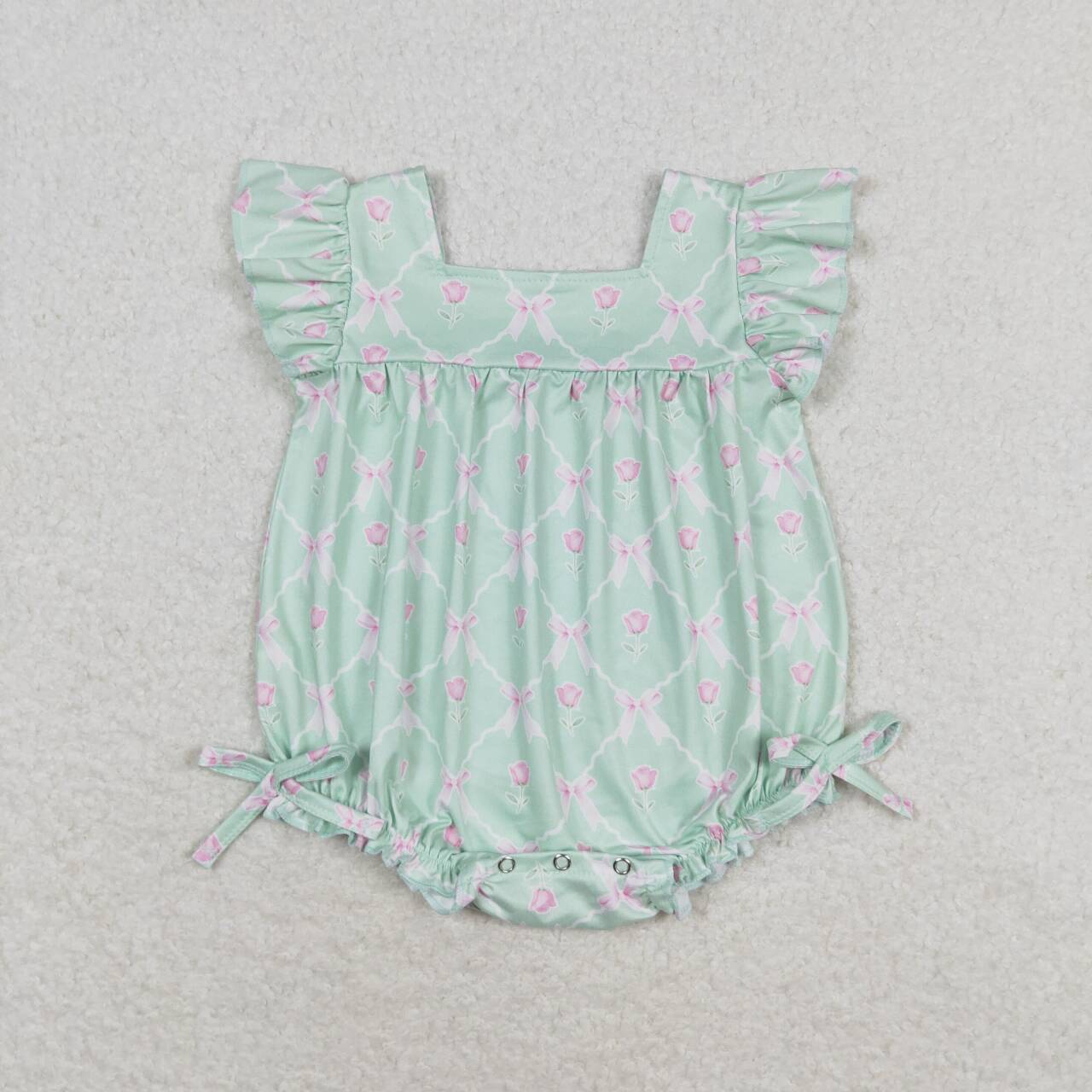 SR1503 Flower bow green tank top jumpsuit