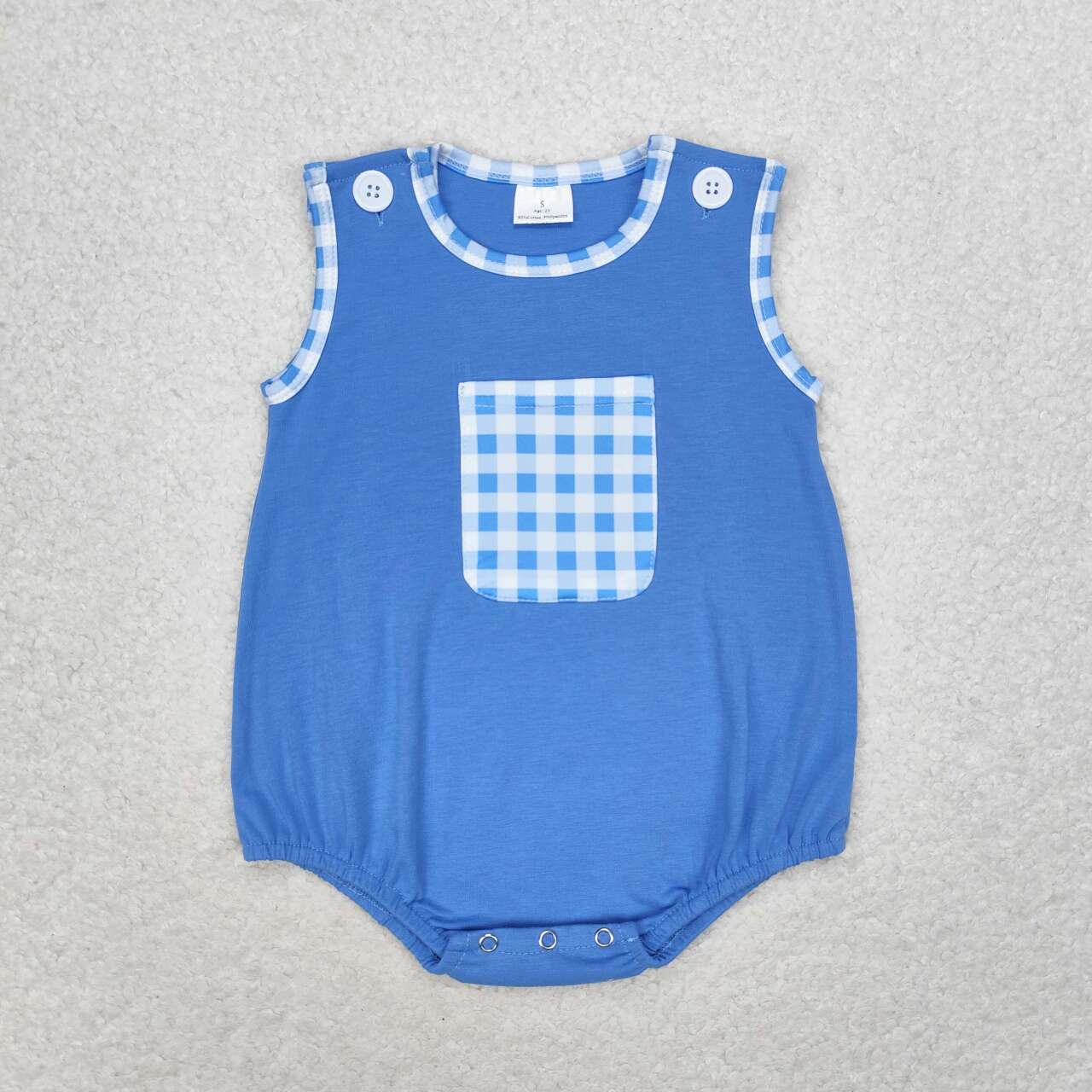 SR1537 Plaid Pocket Royal Blue Vest Jumpsuit